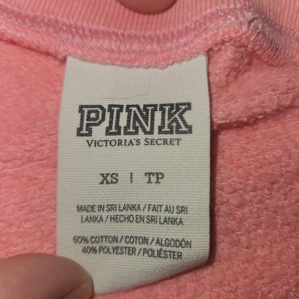Victorias Secret PINK XS Sweater Crew Neck Logo Coral Pink Oversized Preppy Soft - Picture 5 of 7